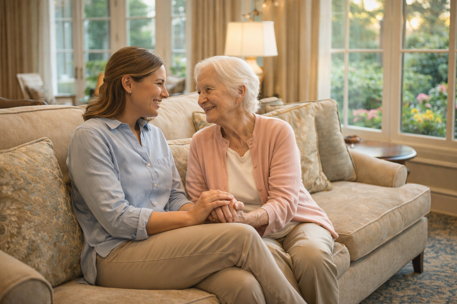 Family member visiting with loved one at Château 529